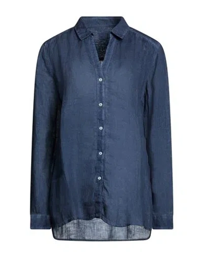 120% Lino Woman Shirt Navy Size 10 Linen In Blue