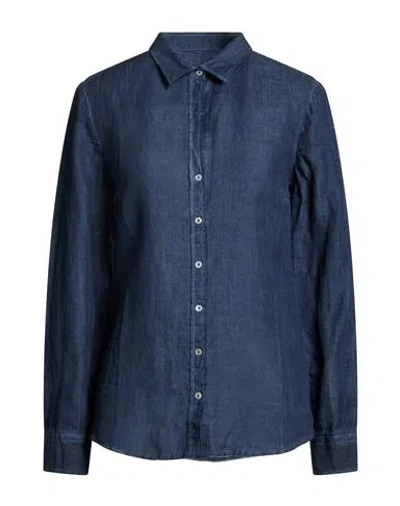 120% Lino Woman Shirt Navy Size 14 Linen In Blue