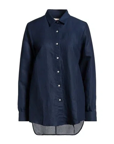 120% Lino Woman Shirt Navy Size 2 Linen, Cupro