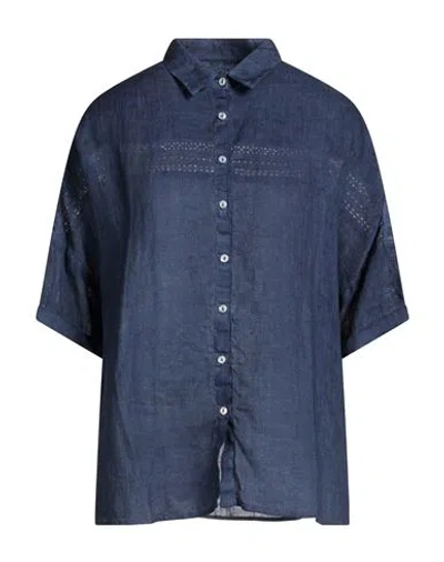 120% Lino Woman Shirt Navy Size 4 Linen In Blue
