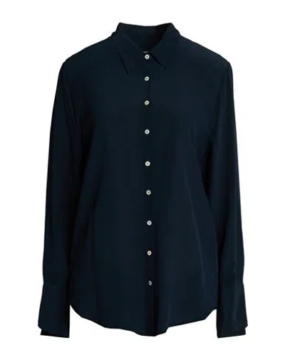120% Lino Woman Shirt Navy Size 6 Silk In Blue
