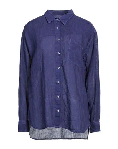 120% Lino Woman Shirt Navy Size 8 Linen In Multi
