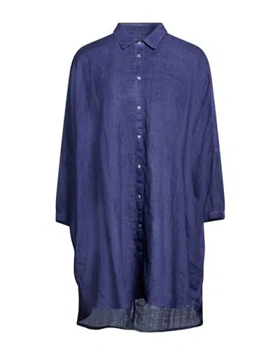120% Lino Woman Shirt Navy Size M Linen In Blue