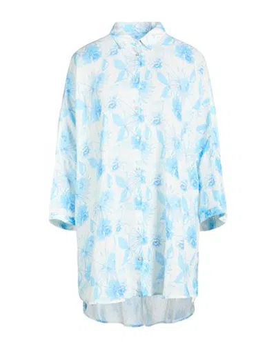 120% Lino Woman Shirt Off White Size S Linen In Blue