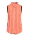 120% Lino Woman Shirt Orange Size 12 Linen In Orange