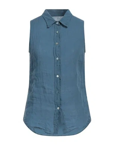 120% Lino Woman Shirt Pastel Blue Size 4 Linen