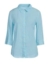 120% Lino Woman Shirt Sky Blue Size 10 Linen