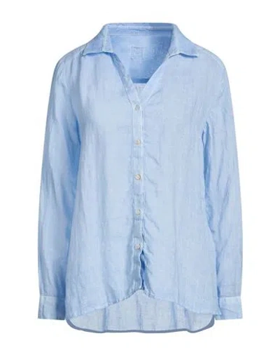 120% Lino Woman Shirt Sky Blue Size 10 Linen