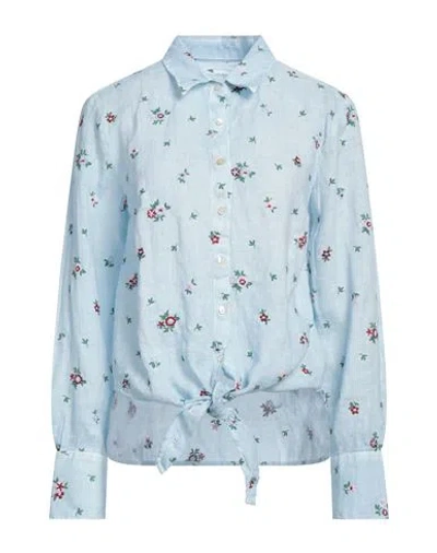 120% Lino Woman Shirt Sky Blue Size 12 Linen