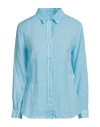 120% Lino Woman Shirt Turquoise Size 12 Linen In Blue