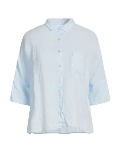 120% Lino Woman Shirt Sky Blue Size 12 Linen