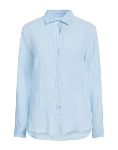 120% Lino Woman Shirt Sky Blue Size 10 Linen