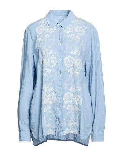 120% Lino Woman Shirt Sky Blue Size 14 Linen