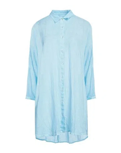 120% Lino Woman Shirt Sky Blue Size M Linen