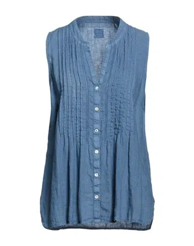 120% Lino Woman Shirt Slate Blue Size 10 Linen