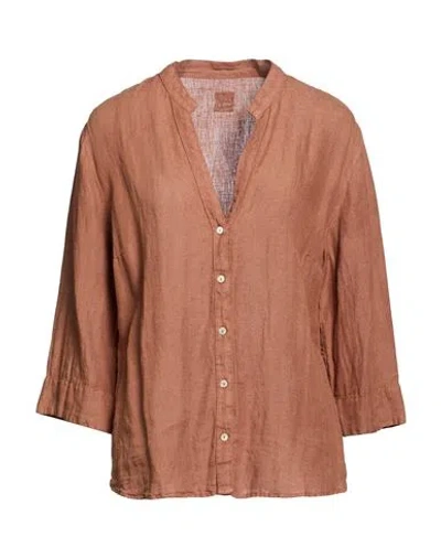 120% Lino Woman Shirt Tan Size 12 Linen In Brown