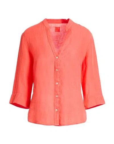120% Lino Woman Shirt Tomato Red Size 12 Linen