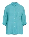 120% Lino Woman Shirt Turquoise Size 10 Linen In Blue
