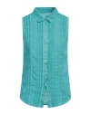 120% Lino Woman Shirt Turquoise Size 12 Linen In Blue