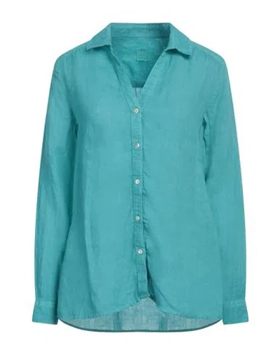 120% Lino Woman Shirt Turquoise Size 12 Linen In Blue