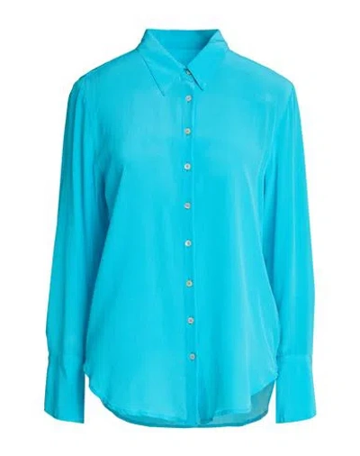 120% Lino Woman Shirt Turquoise Size 2 Silk In Blue
