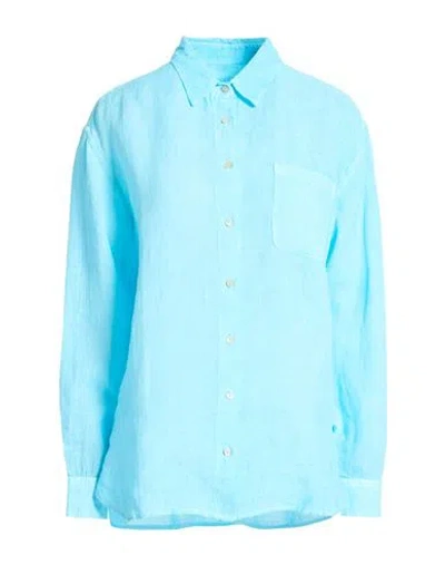 120% Lino Woman Shirt Turquoise Size 6 Linen In Blue
