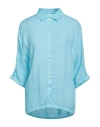 120% Lino Woman Shirt Turquoise Size L Linen In Blue