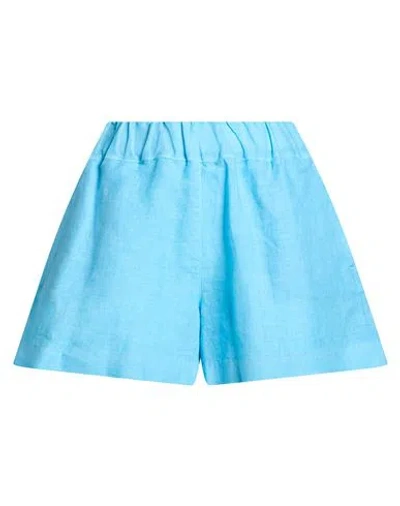 120% Lino Woman Shorts & Bermuda Shorts Azure Size 6 Linen In Blue