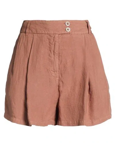 120% Lino Woman Shorts & Bermuda Shorts Brown Size 10 Linen In Neutral