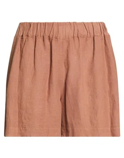 120% Lino Woman Shorts & Bermuda Shorts Brown Size 14 Linen