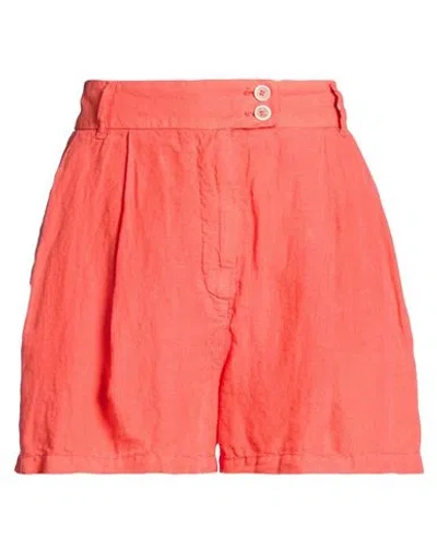 120% Lino Woman Shorts & Bermuda Shorts Coral Size 2 Linen In Red