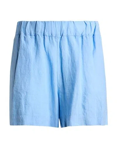 120% Lino Woman Shorts & Bermuda Shorts Light Blue Size 10 Linen