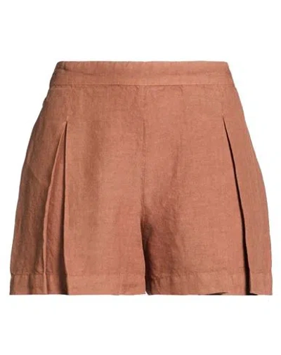 120% Lino Woman Shorts & Bermuda Shorts Light Brown Size 6 Linen