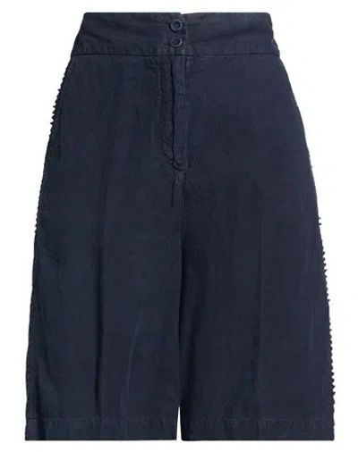 120% Lino Woman Shorts & Bermuda Shorts Midnight Blue Size 12 Linen
