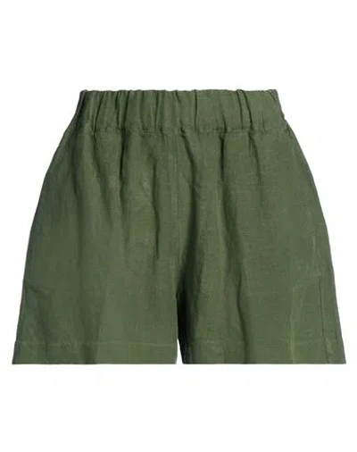 120% Lino Woman Shorts & Bermuda Shorts Military Green Size 12 Linen