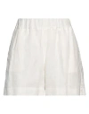 120% Lino Elasticated-waist Shorts In Off White