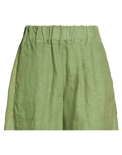 120% Lino Woman Shorts & Bermuda Shorts Sage Green Size 14 Linen