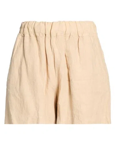 120% Lino Woman Shorts & Bermuda Shorts Sand Size 6 Linen In Brown