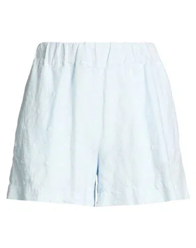 120% Lino Woman Shorts & Bermuda Shorts Sky Blue Size 6 Linen In White