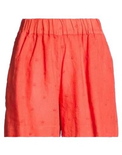 120% Lino Woman Shorts & Bermuda Shorts Tomato Red Size 6 Linen