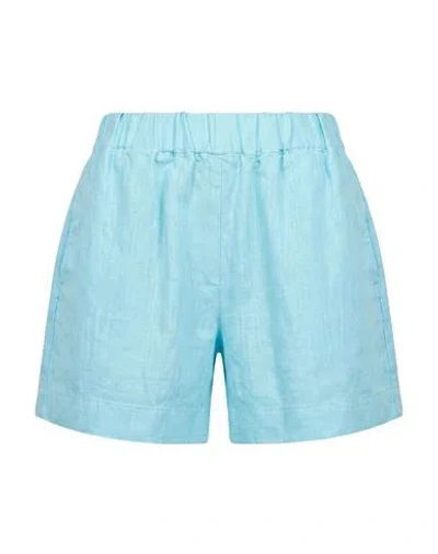 120% Lino Woman Shorts & Bermuda Shorts Turquoise Size 8 Linen In Blue