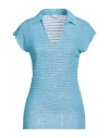 120% Lino Woman Sweater Azure Size L Linen In Blue