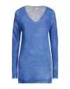 120% Lino Woman Sweater Blue Size Xl Linen In Blue