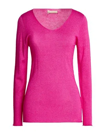 120% Lino Woman Sweater Fuchsia Size M Cashmere In Purple