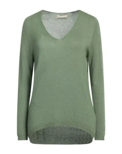 120% Lino Woman Sweater Military Green Size L Cashmere