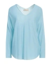 120% Lino Woman Sweater Turquoise Size M Cashmere In Blue