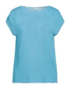 120% Lino Woman Sweater Turquoise Size Xl Linen In Blue