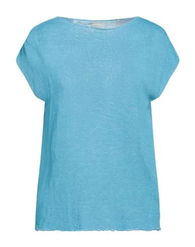 120% Lino Woman Sweater Turquoise Size Xl Linen In Blue