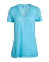 120% Lino Woman T-shirt Azure Size L Linen In Blue