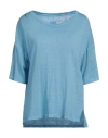 120% Lino Woman T-shirt Azure Size S Linen In Blue